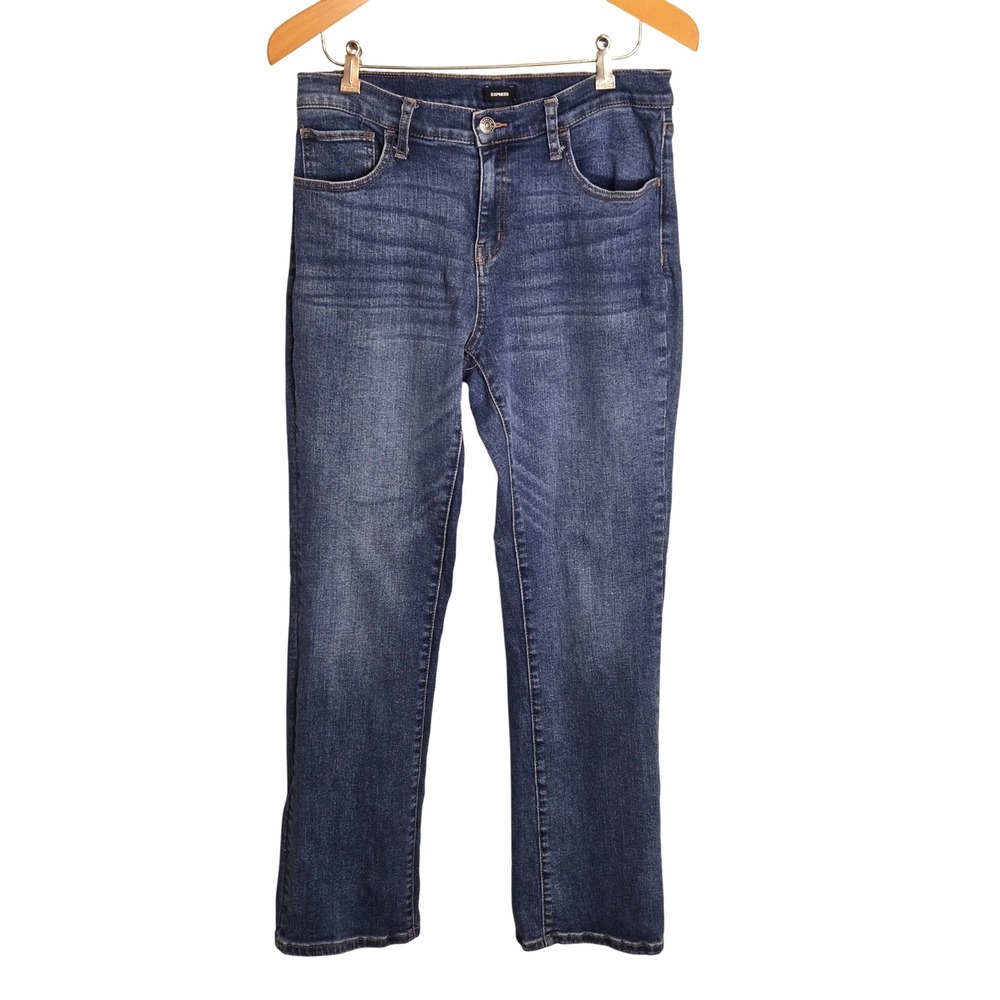 Women's Express   Dark Wash Straight Leg Jeans Mid Rise Blue Denim